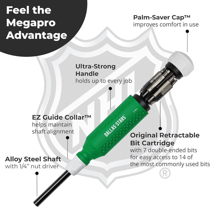 Megapro ® NHL® Team Edition Multi-bit Screwdriver | Officially Licensed NHL® Gear | Durable, Ergonomic, Pro-Grade Screwdriver (Dallas Stars™) - Image 4